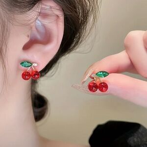 Cherry Red and Green Earrings